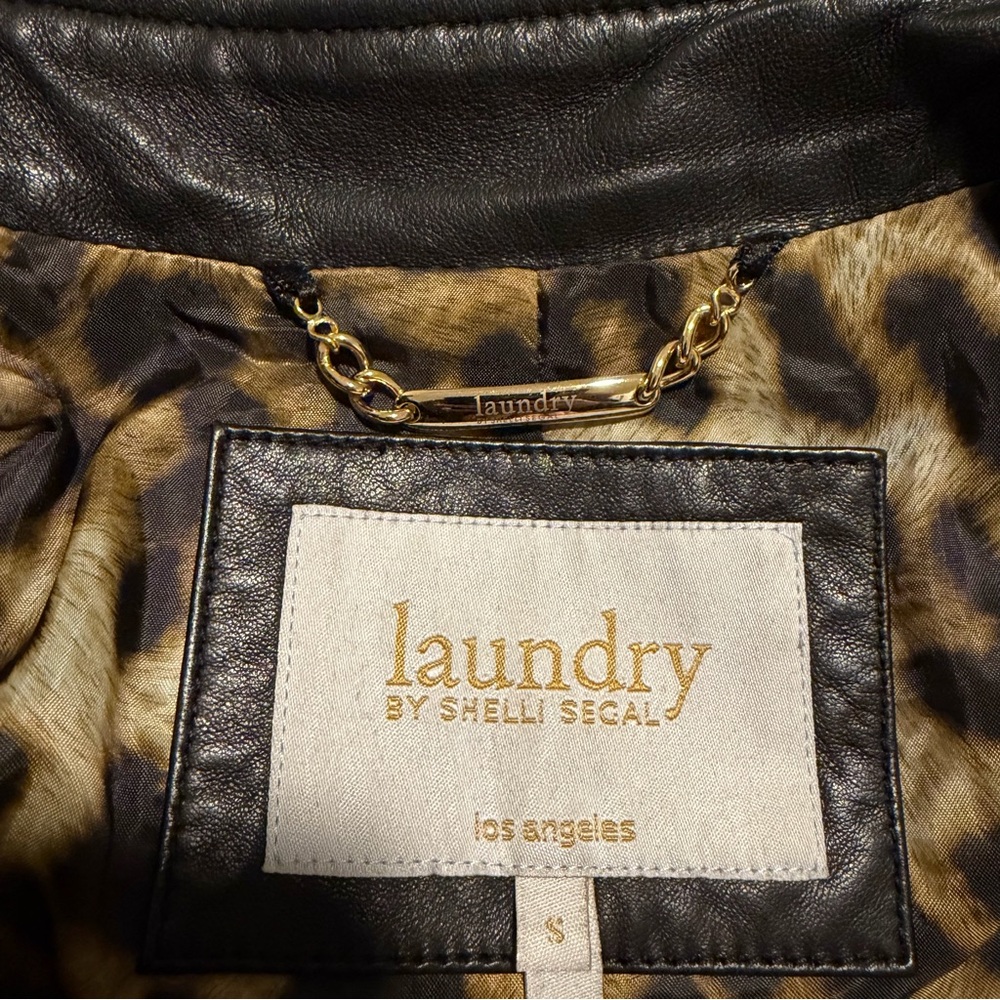 Laundry By Shelli Segal Black Leather Jacket with Gold Accents - Picture 6 of 7